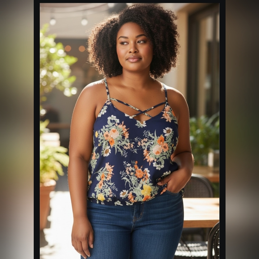 Floral wrap spaghetti strap blouse